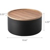 image:imageYAMAZAKI Home Rin Round Storage Case Snacks Toy Or Craft Supplies Holder Sewing Box Organizer Wooden Lid Tray  Tall  Steel  WoodWalnut