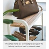 image:imageYAMAZAKI Home Shoe Organizer Bench with Wood Top Entryway Shoe Rack Black  Shoe organizer rack with a beautiful wooden bench top A smart fit for modern homes Helps keep everyday spaces organizedWhite