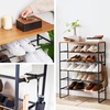 image:imageYAMAZAKI Home SixTier Shoe Organizer  Tall Slim Shoe Rack for Entryway or Closet Narrow Metal Shoe Storage with Wooden Top Modern SpaceSaving Design Steel Black Easy AssemblyBlack