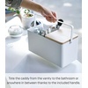 image:imageYAMAZAKI Home Tower Large Makeup Organizer Cosmetic Caddy With Handle Vanity Storage Drawer With Lid  Steel  WoodWhite