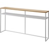 image:imageYAMAZAKI Home Tower Long Console Table for Entryway Or Hallways Narrow Behnd Sofa Table with Wooden Top  Long console table perfect for entryways or hallways Features a beautiful wooden top and a functional lower metal shelfWhite
