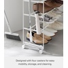 image:imageYAMAZAKI Home Tower Rolling FiveTier Shoe Rack Steel Frame with Wooden Top SpaceSaving Shoe Organizer On Wheels 34  Steel  Wood   Fivetier shoe storage organizer on wheels Durable steel frame with a wooden top A smart fit for modern homes FitsWhite