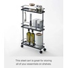 image:imageYAMAZAKI Home Tower Rolling Kitchen Island Three Tier Metal Storage Cart  Portable Organizer Shelves Utility Cart 26  Steel   Threetier metal storage cart serves as a rolling kitchen island Builtin wheels ensure smooth mobility for easy transportBlack