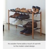 image:imageYAMAZAKI home Plain Expandable 3Tierd Shoe Rack White  Expandable threetiered space saving shoe rack Adds practical everyday storage Designed for convenient home organizationBlack