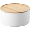 image:imageYAMAZAKI Home Rin Round Storage Case Snacks Toy Or Craft Supplies Holder Sewing Box Organizer Wooden Lid Tray  Tall  Steel  WoodAsh