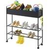 image:imageYAMAZAKI Home Tower Entryway Or Garage Rolling Metal Storage Rack for Shoes Sporting Goods Plants Gardening Supplies Or Toys 2933  Steel  Holds 6 Pairs of ShoesBlack