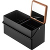 image:imageYAMAZAKI Home Tower Large Makeup Organizer Cosmetic Caddy With Handle Vanity Storage Drawer With Lid  Steel  WoodBlack