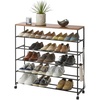 image:imageYAMAZAKI Home Tower Rolling FiveTier Shoe Rack Steel Frame with Wooden Top SpaceSaving Shoe Organizer On Wheels 34  Steel  Wood   Fivetier shoe storage organizer on wheels Durable steel frame with a wooden top A smart fit for modern homes FitsBlack