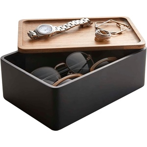 image:imageYAMAZAKI Home Accessory Box with Wooden Lid for Jewelry and Watches Walnut  Compact organizer for sunglasses and daily keepsakes A smart fit for modern homes Helps keep everyday spaces organizedWalnut