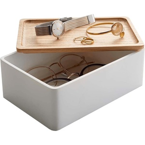 image:imageYAMAZAKI Home Accessory Box with Wooden Lid for Jewelry and Watches Walnut  Compact organizer for sunglasses and daily keepsakes A smart fit for modern homes Helps keep everyday spaces organizedAsh