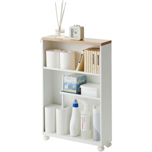 image:imageYAMAZAKI Home Bathroom Cart Rolling Slim Utility Storage with Handle YellowWhite