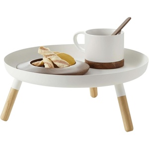 image:imageYAMAZAKI Home Pedestal Table Tray with Wooden Legs for Countertop White  Versatile metal pedestal table tray featuring wooden legs Ideal for countertop display Showcase food or accessoriesWhite