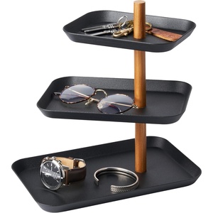 image:imageYAMAZAKI Home Rin 3Tier Accessory Tray  Jewelry Holder amp Storage Organizer Metal With Wooden Accent  SteelWalnut