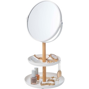 image:imageYAMAZAKI Home Round Standing Mirror with TwoTiered Accessory Trays Bathroom and Bedroom Organizer  Steel  Wood  Mirror Diameter 59 Inches  Features a rotating doublesided mirror with 1x and 3x magnification Sleek steel and wood construction Organize jewelryMirror