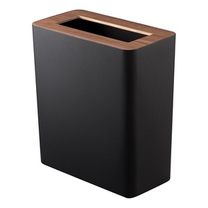image:imageYAMAZAKI Home Round Trash Can  Small Modern Home Wastebasket for Bathroom Kitchen Office Round Steel  Wood 185 gallons 7 liters Lid No Assembly ReqWalnut
