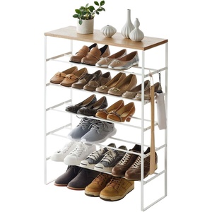 image:imageYAMAZAKI Home SixTier Shoe Organizer  Tall Slim Shoe Rack for Entryway or Closet Narrow Metal Shoe Storage with Wooden Top Modern SpaceSaving Design Steel Black Easy AssemblyWhite