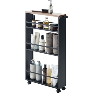 image:imageYAMAZAKI Home Slim Rolling Storage Cart  Narrow Kitchen Storage Cabinet with Handle Slim Storage Cart with Wheels Easy Assembly 32  Steel Black