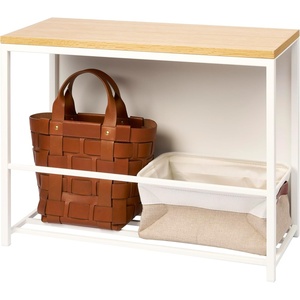 image:imageYAMAZAKI Home Storage Bench Entryway Mudroom Shelf with Wood Bench Black  Metal entrance mudroom storage shelf rack for slippers shoes boots or bags Designed for convenient home organizationWhite