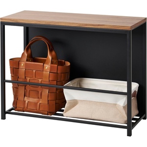 image:imageYAMAZAKI Home Storage Bench Entryway Mudroom Shelf with Wood Bench Black  Metal entrance mudroom storage shelf rack for slippers shoes boots or bags Designed for convenient home organizationBlack