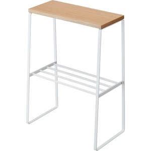 image:imageYAMAZAKI Home Tosca Narrow Living Room End Table  Slim Side Storage Shelf Stand Furniture Metal and Wood Modern Skinny Accent Table 22  Steel  Wood  Slim side storage shelf stand End table featuring durable metal and wood construction Undershelf for extra storageWhite