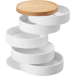 image:imageYAMAZAKI Home Tosca Stacked Accessory Trays With Wooden Lid  Open  Abs Plastic  Elegant 5tier rotating jewelry organizer features stacked accessory trays made from durable ABS plastic Easy to assembleOpen