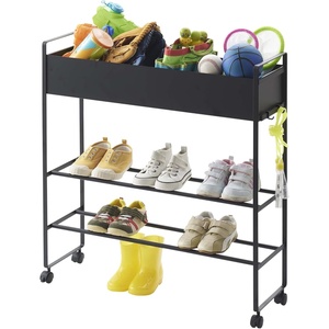 image:imageYAMAZAKI Home Tower Entryway Or Garage Rolling Metal Storage Rack for Shoes Sporting Goods Plants Gardening Supplies Or Toys 2933  Steel  Holds 6 Pairs of ShoesBlack