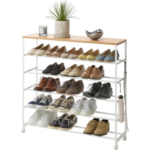image:imageYAMAZAKI Home Tower Rolling FiveTier Shoe Rack Steel Frame with Wooden Top SpaceSaving Shoe Organizer On Wheels 34  Steel  Wood   Fivetier shoe storage organizer on wheels Durable steel frame with a wooden top A smart fit for modern homes FitsWhite
