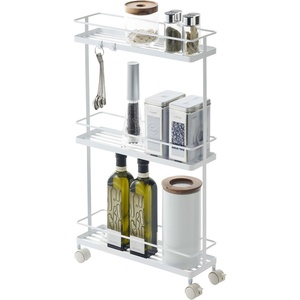 image:imageYAMAZAKI Home Tower Rolling Kitchen Island Three Tier Metal Storage Cart  Portable Organizer Shelves Utility Cart 26  Steel   Threetier metal storage cart serves as a rolling kitchen island Builtin wheels ensure smooth mobility for easy transportWhite