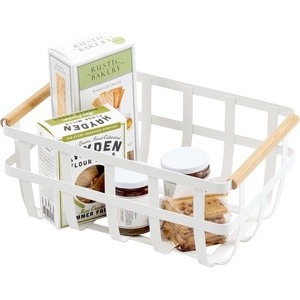 image:imageYamazaki Home Tosca Storage Basket  Home Organizer Bin Holder With Wooden Handle  Medium  Steel  Wood One Size