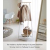 image:imageYAMAZAKI Home Freestanding Coat Hanger Clothes Rack with Shelf Steel One Size White  Freestanding coat hanger features a steel frame and bottom shelf Spacesaving vertical organization Easy to assembleWhite