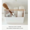 image:imageYAMAZAKI Home Storage OrganizerCleaning CaddyStorage Basket with Handle Plastic  Wood One Size White  Versatile storage organizer and cleaning caddy Toy storage Features an elegant wood accent handle Multiuse organizerWhite