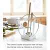 image:imageYamazaki Home Ladle amp Lid Rest  Kitchen Utensil Organizer Stand for Cooking Steel  Wood White  Useful kitchen utensil organizer stand holds lids and ladles while cooking Features durable steel and wood constructionWhite