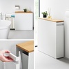 image:imageYamazaki Home PullOut Bathroom Storage Cabinet with Wood Top White  Slim spacesaving bathroom storage cabinet with a natural wood top Clever pullout design Holds 12 rolls of toilet paperWhite