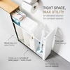 image:imageYamazaki Home PullOut Bathroom Storage Cabinet with Wood Top White  Slim spacesaving bathroom storage cabinet with a natural wood top Clever pullout design Holds 12 rolls of toilet paperWhite