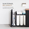 image:imageYamazaki Home PullOut Bathroom Storage Cabinet with Wood Top White  Slim spacesaving bathroom storage cabinet with a natural wood top Clever pullout design Holds 12 rolls of toilet paperBlack