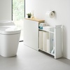 image:imageYamazaki Home PullOut Bathroom Storage Cabinet with Wood Top White  Slim spacesaving bathroom storage cabinet with a natural wood top Clever pullout design Holds 12 rolls of toilet paperWhite