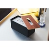 image:imageYamazaki Home Rin Reusable Tissue Box Cover Metal Holder Container Case with Natural Wooden Lid  SteelWalnut