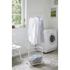 image:imageYamazaki Home Tosca Laundry Cart with Two Metal Bin Basket Hampers On Wheels 38  Steel  WoodSingle Item
