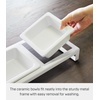 image:imageYamazaki Home Tower Steel and Ceramic Pet Food Stand  2 Bowls for Food and Water  Feeder for Small Cats and Dogs  NonSlip  Short  125 Cups 300 Milliliters Per BowlWhite