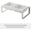 image:imageYamazaki Home Tower Steel and Ceramic Pet Food Stand  2 Bowls for Food and Water  Feeder for Small Cats and Dogs  NonSlip  Short  125 Cups 300 Milliliters Per BowlWhite