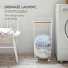image:imageYamazaki Home Wire Slim Saving Rolling Wheeled Clothing Hamper  Steel  Wood  Laundry Basket One Size White  Heavyduty wire laundry hamper with wheels The rolling laundry cart features a convenient builtin handle Holds up to 55Llaundry hamper