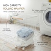 image:imageYamazaki Home Wire Slim Saving Rolling Wheeled Clothing Hamper  Steel  Wood  Laundry Basket One Size White  Heavyduty wire laundry hamper with wheels The rolling laundry cart features a convenient builtin handle Holds up to 55Llaundry hamper