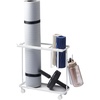 image:imageYAMAZAKI Home Rolling Fitness Rack with Adjustable Holder and Hooks White  Slim rolling gym organizer with smoothgliding casters Ideal for home gym workout gear organization Roll out when neededWhite