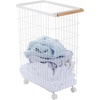 image:imageYamazaki Home Wire Slim Saving Rolling Wheeled Clothing Hamper  Steel  Wood  Laundry Basket One Size White  Heavyduty wire laundry hamper with wheels The rolling laundry cart features a convenient builtin handle Holds up to 55Llaundry hamper