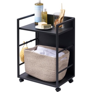 image:imageYAMAZAKI Home 2Tier Hideaway Storage Cart Adjustable Steel Shelves White  Wheeled wagon cart design with builtin hooks Adds practical everyday storage Designed for convenient home organizationBlack