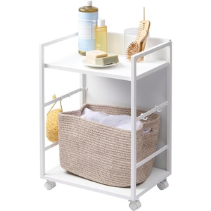 image:imageYAMAZAKI Home 2Tier Hideaway Storage Cart Adjustable Steel Shelves White  Wheeled wagon cart design with builtin hooks Adds practical everyday storage Designed for convenient home organizationWhite