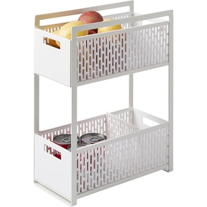 image:imageYAMAZAKI Home 2Tier Storage Basket UnderSink Storage ABS Plastic White  Twotier sliding baskets organizer rack designed for pantry or undersink storage Sturdy organizationWhite