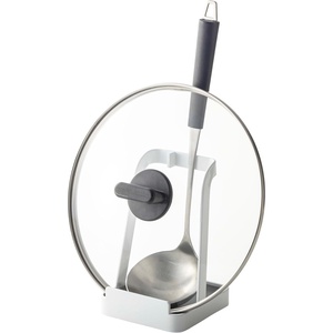 image:imageYAMAZAKI Home Lid and Ladle Stand Large Kitchen Utensil Organizer Black  Versatile kitchen stand for utensils lids and cookbooks Compact design with a removable drip tray Home chef must haveWhite