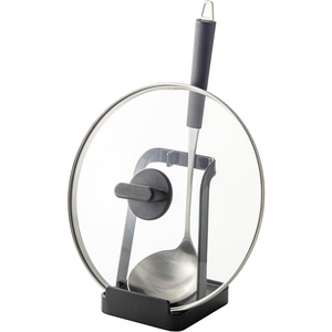 image:imageYAMAZAKI Home Lid and Ladle Stand Large Kitchen Utensil Organizer Black  Versatile kitchen stand for utensils lids and cookbooks Compact design with a removable drip tray Home chef must haveBlack
