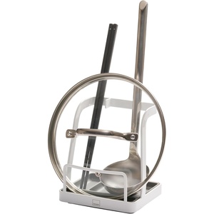 image:imageYAMAZAKI Home Lid and Ladle Stand Large Kitchen Utensil Organizer White  Versatile kitchen stand for utensils lids and cookbooks Compact design with a removable drip tray Home chef must have